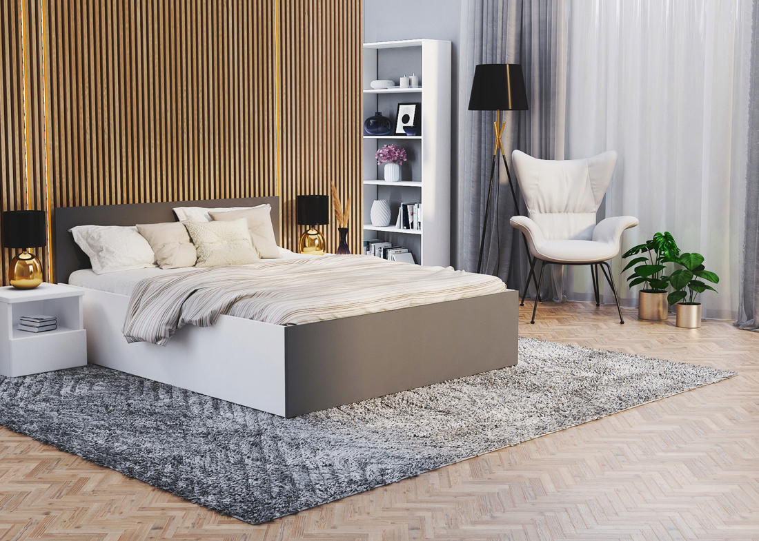 Manželská postel PANAMA 160x200 se zvedacím dřevěným roštem BÍLÁ ŠEDÁ