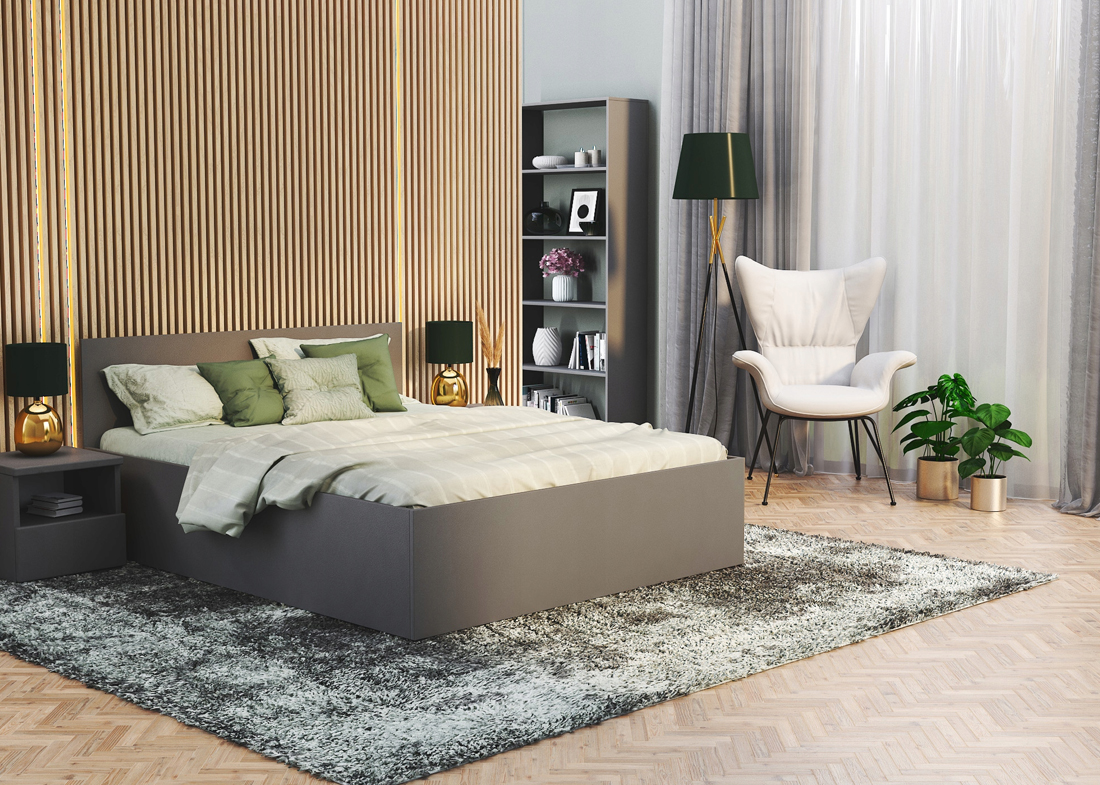 Manželská postel PANAMA 140x200 se zvedacím dřevěným roštem ŠEDÁ ŠEDÁ