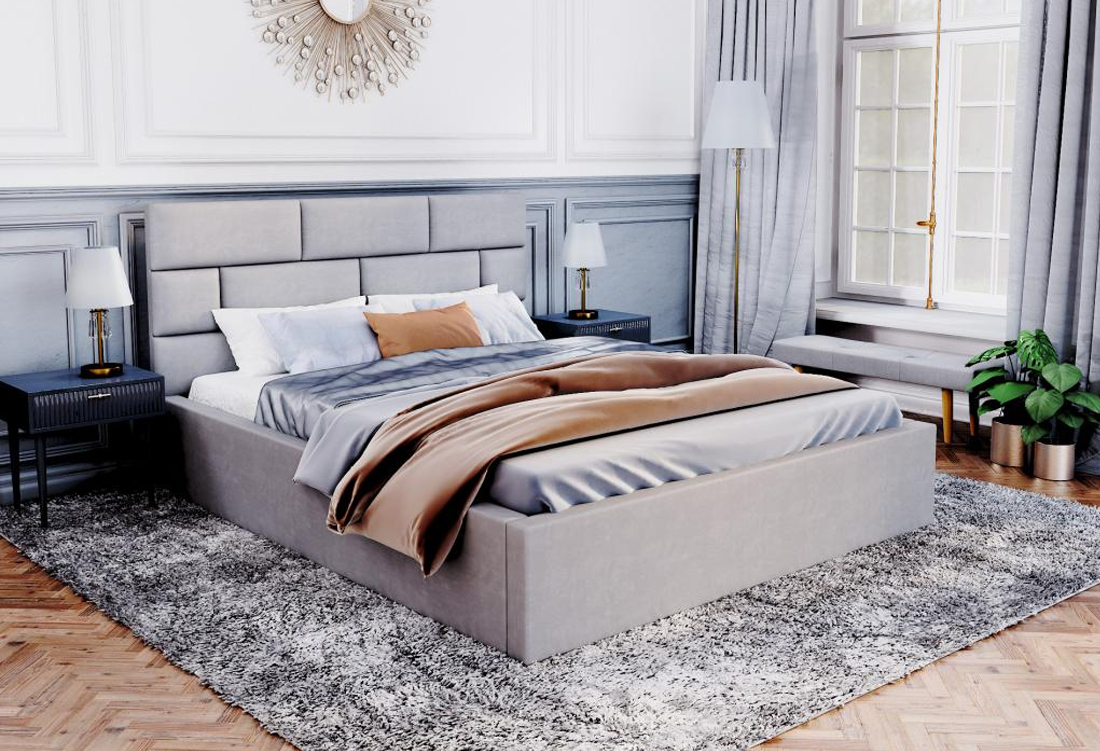 Luxusní postel PASADENA 140x200 s kovovým roštem ŠEDÁ