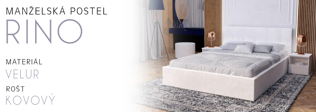 Čalouněná postel RINO 180x200 cm s kovovým roštem bílá