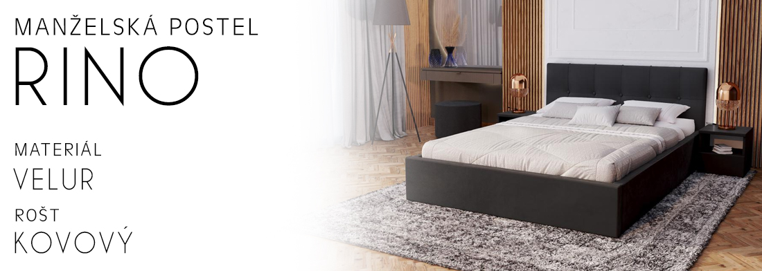 Čalouněná postel RINO 160x200 cm s kovovým roštem černá