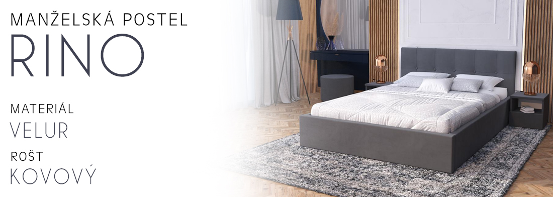 Čalouněná postel RINO 180x200 cm s kovovým roštem grafit