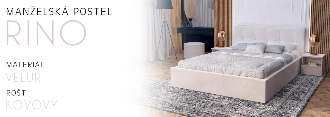 Čalouněná postel RINO 180x200 cm s kovovým roštem krémová
