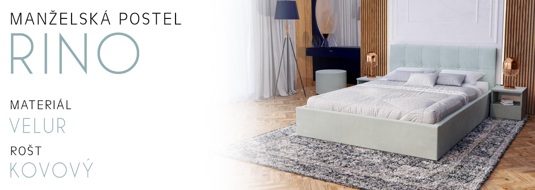 Čalouněná postel RINO 160x200 cm s kovovým roštem mátová