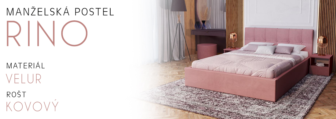 Čalouněná postel RINO 140x200 cm s kovovým roštem růžová