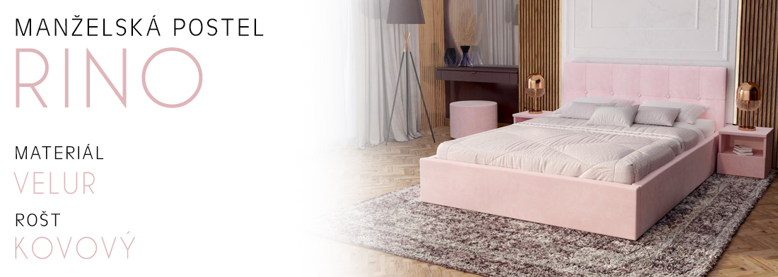 Čalouněná postel RINO 160x200 cm s kovovým roštem světle růžová