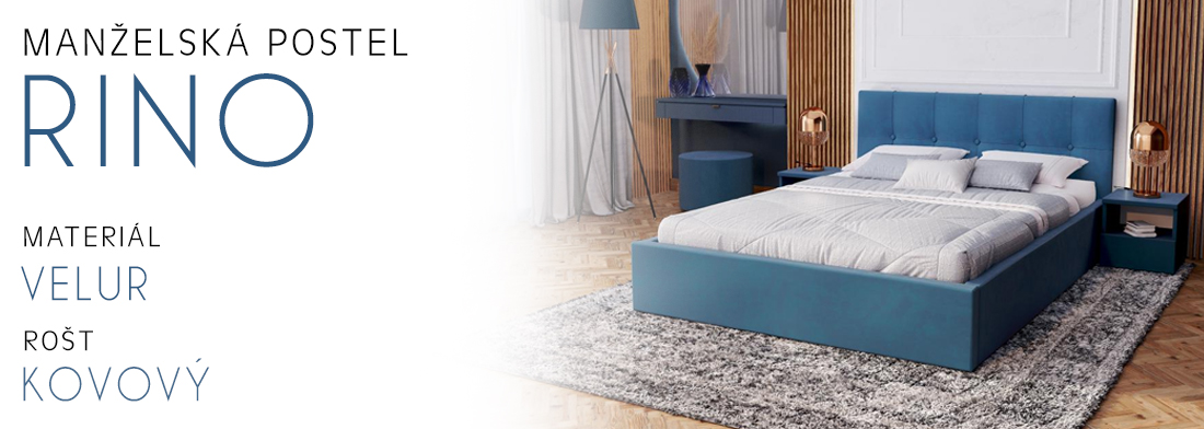 Čalouněná postel RINO 180x200 cm s kovovým roštem tyrkysová