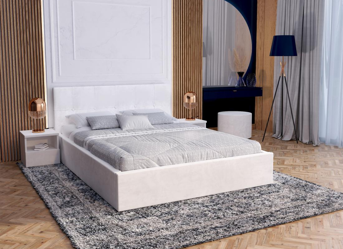 Čalouněná postel RINO 180x200 cm s kovovým roštem bílá