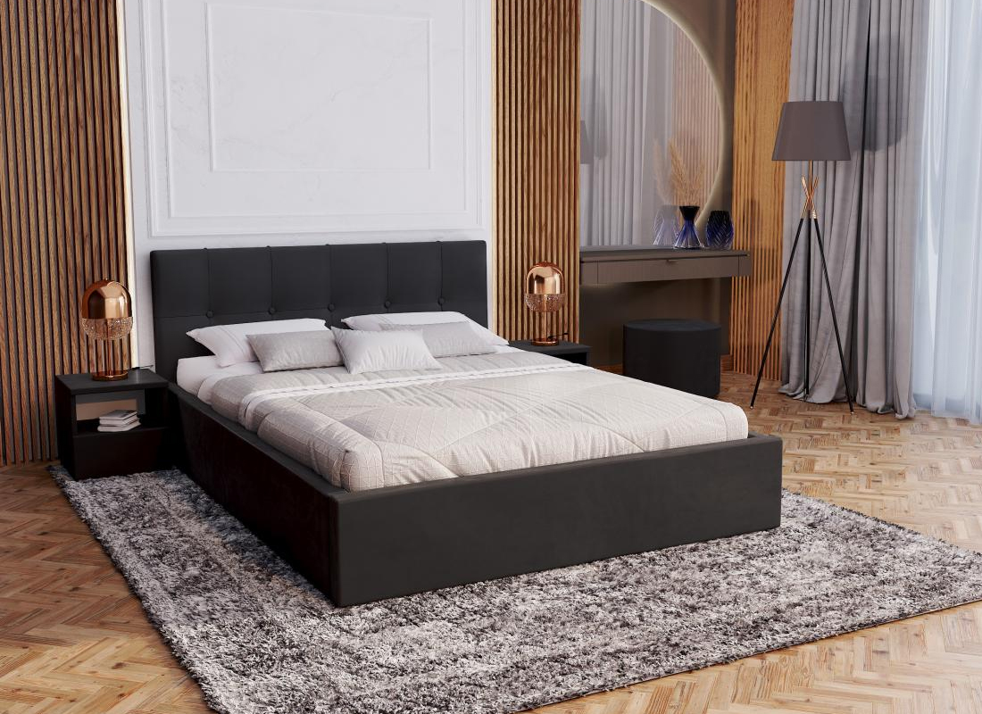 Čalouněná postel RINO 140x200 cm s kovovým roštem černá