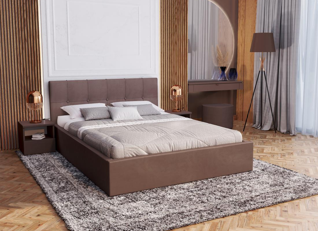 Čalouněná postel RINO 120x200 cm s kovovým roštem hnědá