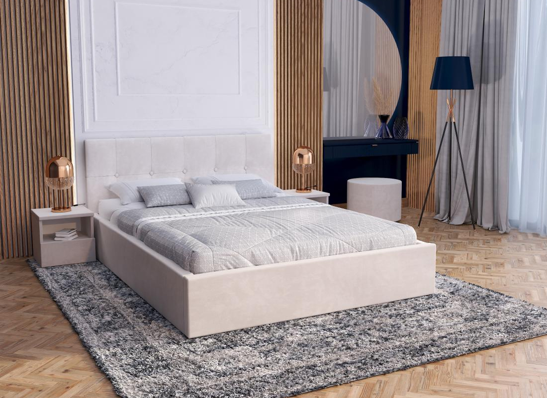 Čalouněná postel RINO 140x200 cm s kovovým roštem krémová