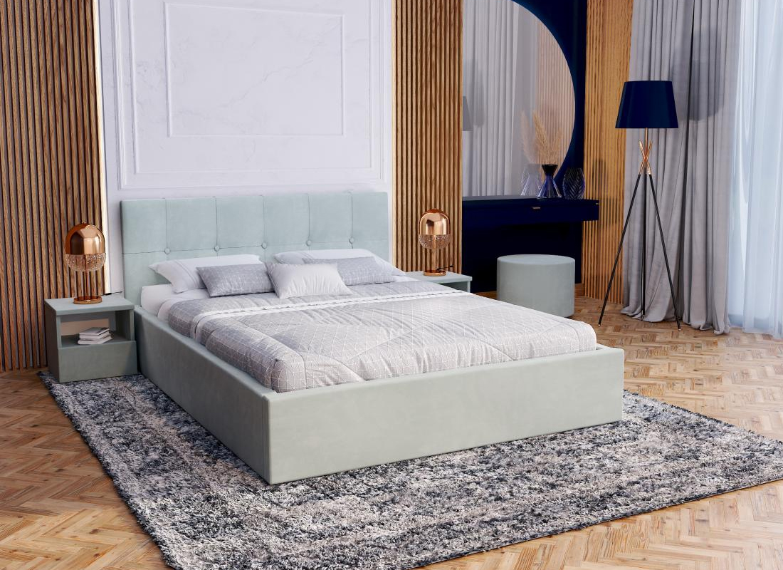 Čalouněná postel RINO 90x200 cm s kovovým roštem mátová