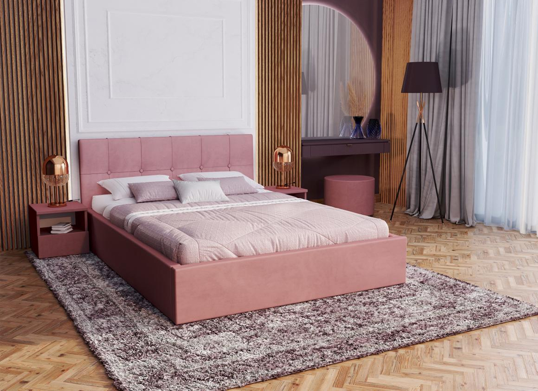 Čalouněná postel RINO 140x200 cm s kovovým roštem světle růžová