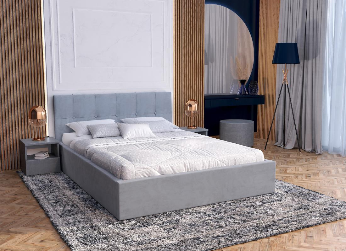 Čalouněná postel RINO 160x200 cm s kovovým roštem šedá