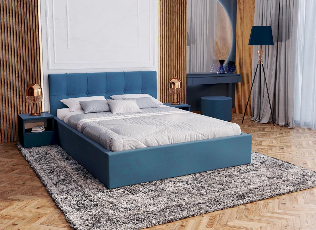 Čalouněná postel RINO 90x200 cm s kovovým roštem tyrkysová