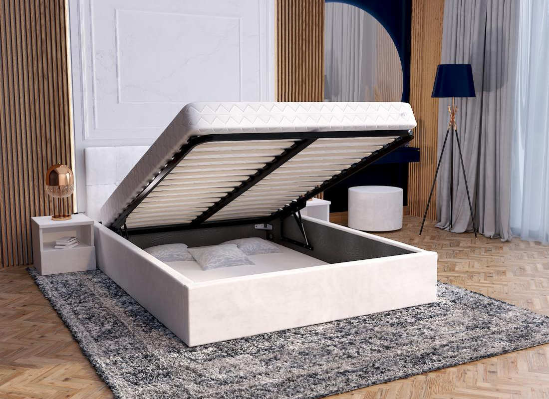 Čalouněná postel RINO 140x200 cm s kovovým roštem bílá
