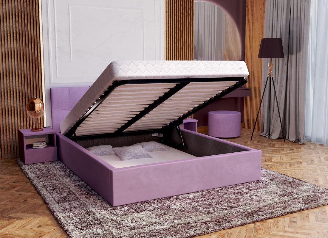 Čalouněná postel RINO 90x200 cm s kovovým roštem fialová