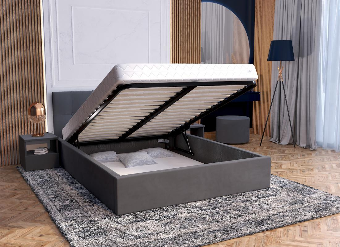 Čalouněná postel RINO 180x200 cm s kovovým roštem grafit