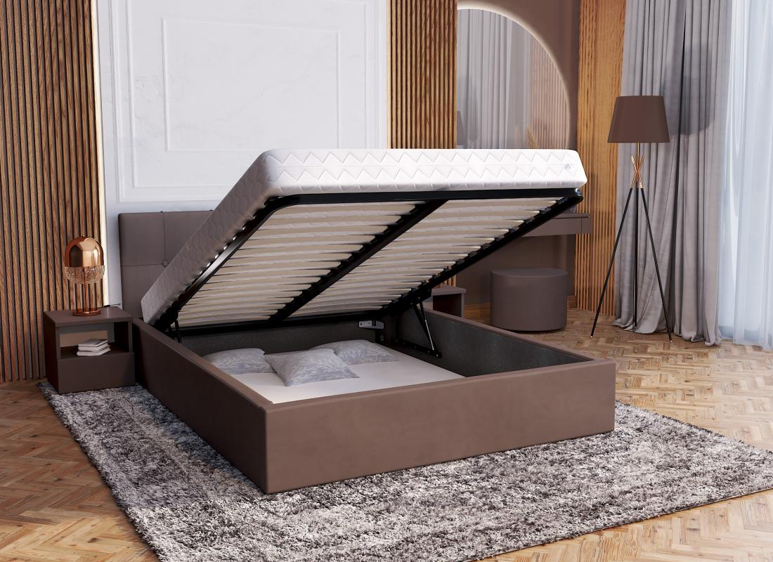 Čalouněná postel RINO 90x200 cm s kovovým roštem hnědá