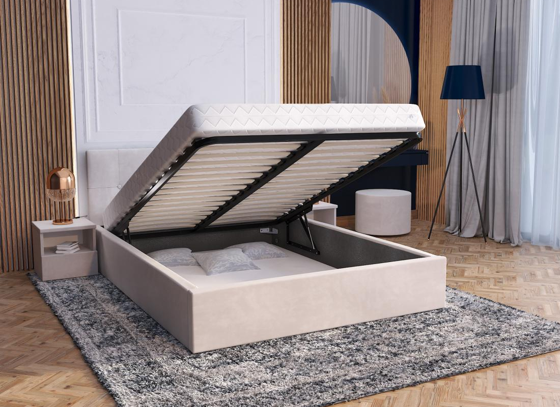 Čalouněná postel RINO 90x200 cm s kovovým roštem krémová