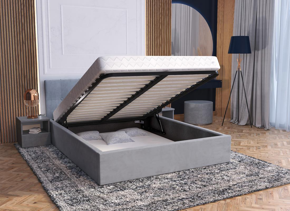 Čalouněná postel RINO 160x200 cm s kovovým roštem šedá