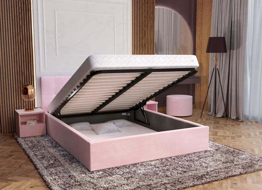 Čalouněná postel RINO 90x200 cm s kovovým roštem světle růžová