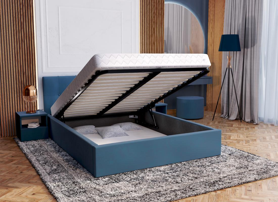Čalouněná postel RINO 160x200 cm s kovovým roštem tyrkysová