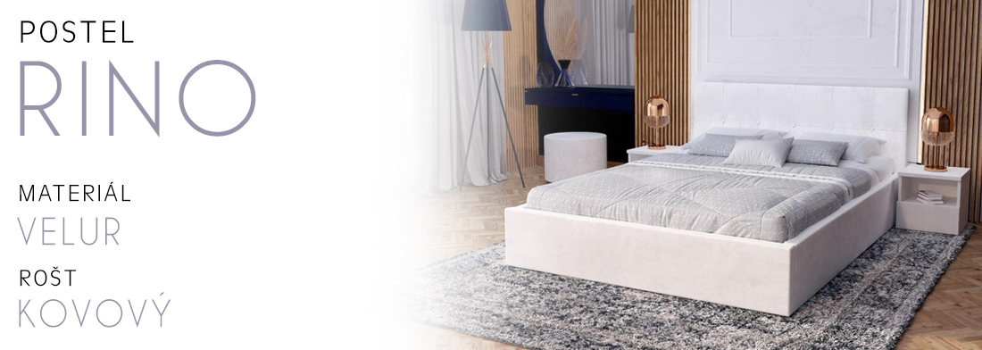 Čalouněná postel RINO 120x200 cm s kovovým roštem bílá
