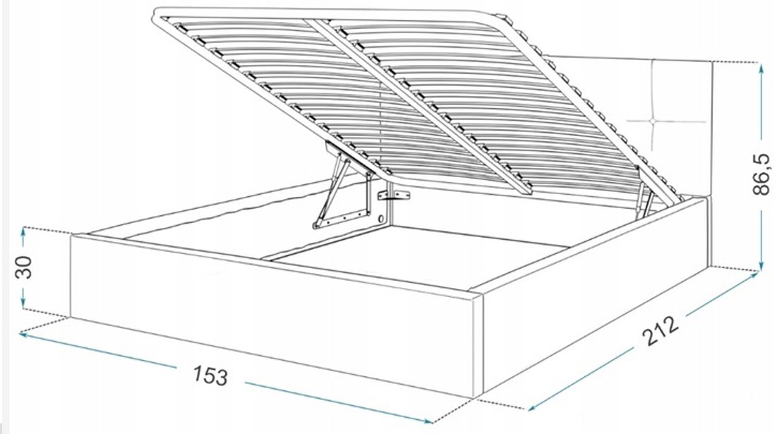 Čalouněná postel RINO 140x200 cm s kovovým roštem tyrkysová