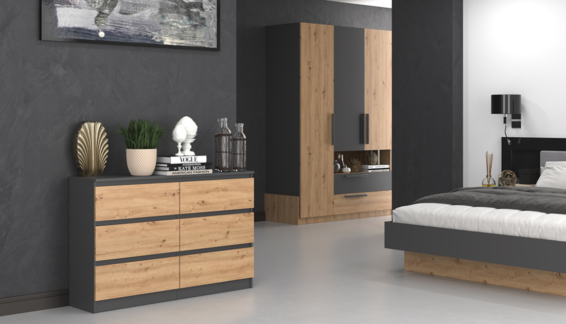 Komoda AURORA ANTRACIT/DUB ARTISAN matná
