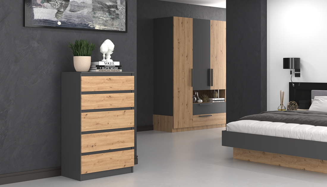 Komoda DANTE ANTRACIT/DUB ARTISAN matná