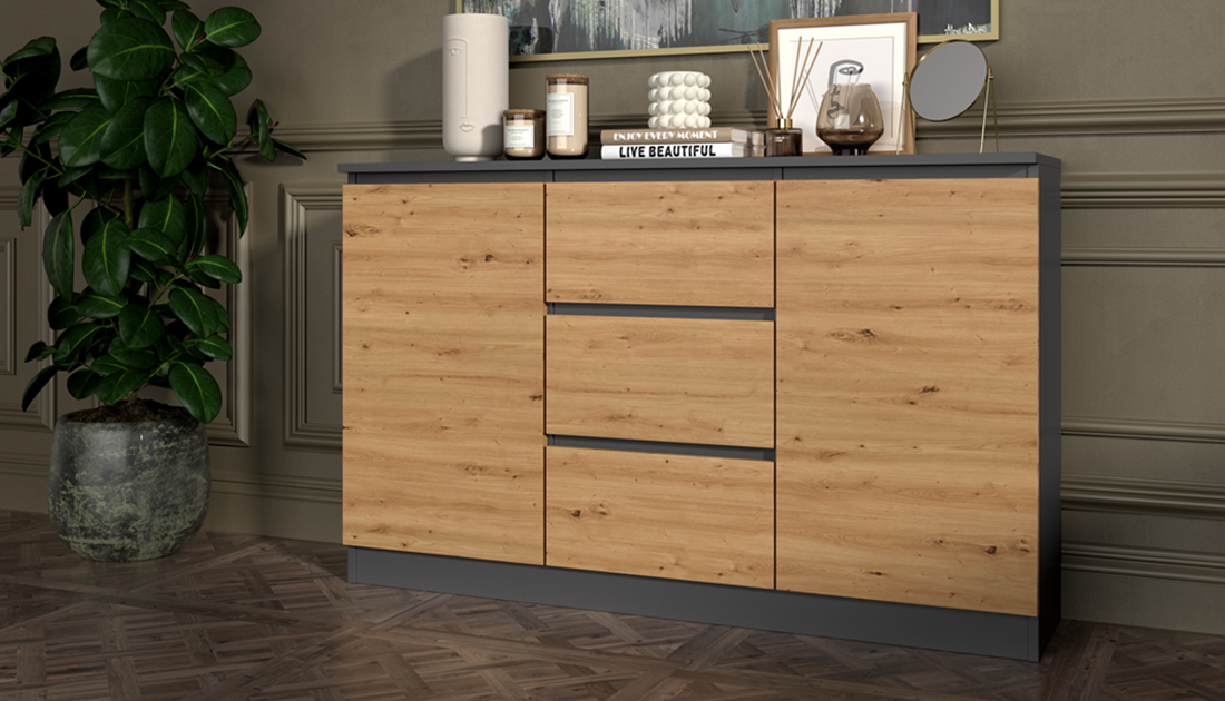 Komoda VEGA 2+3 ANTRACIT/DUB ARTISAN matná