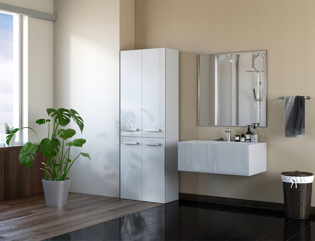 Koupelnová skříňka NEL 2K DD BÍLÁ LESK