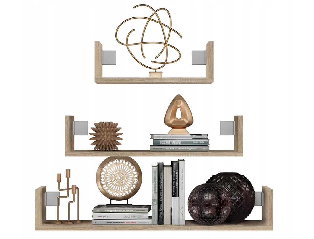 Sada 3 nástěnných polic MOBI dub sonoma