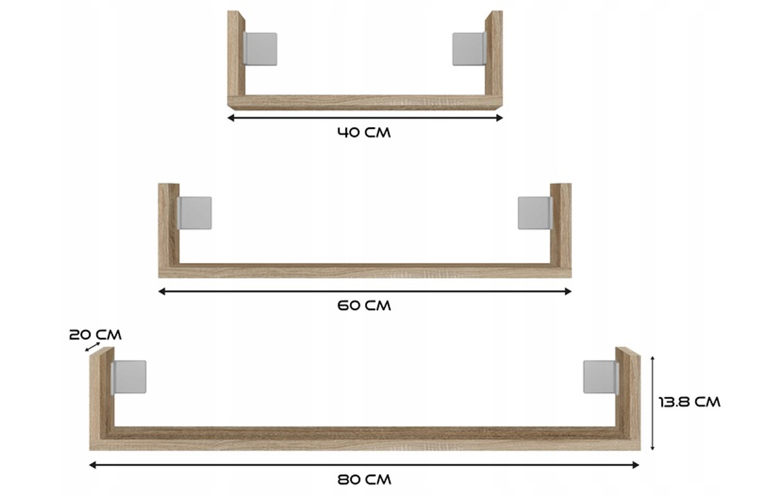 Sada 3 nástěnných polic MOBI dub sonoma