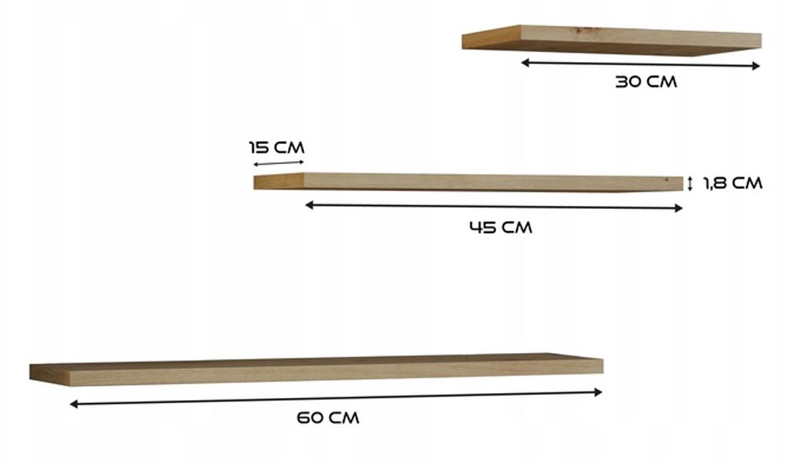Súprava 3 nástenných políc TOBI dub artisan