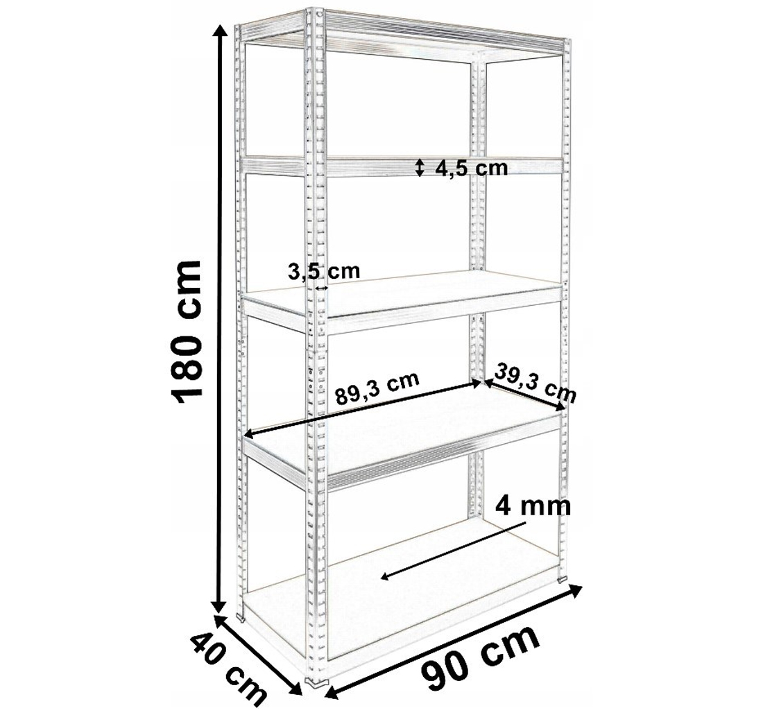 Kovový regál G9040, 180x90x40, nosnost 875 kg