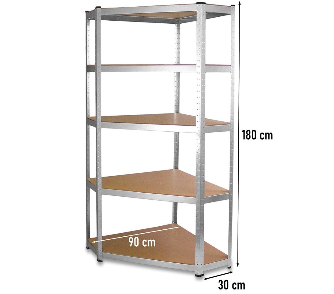 Kovový regál rohový GC9030,180x90x30, nosnosť 875 kg