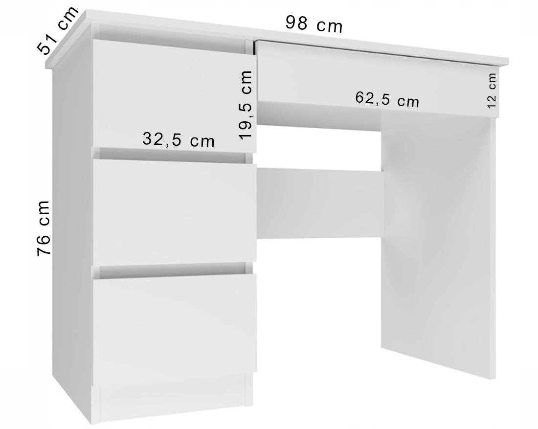 Písací stôl so 4 zásuvkami MIJAS ľavý, biela