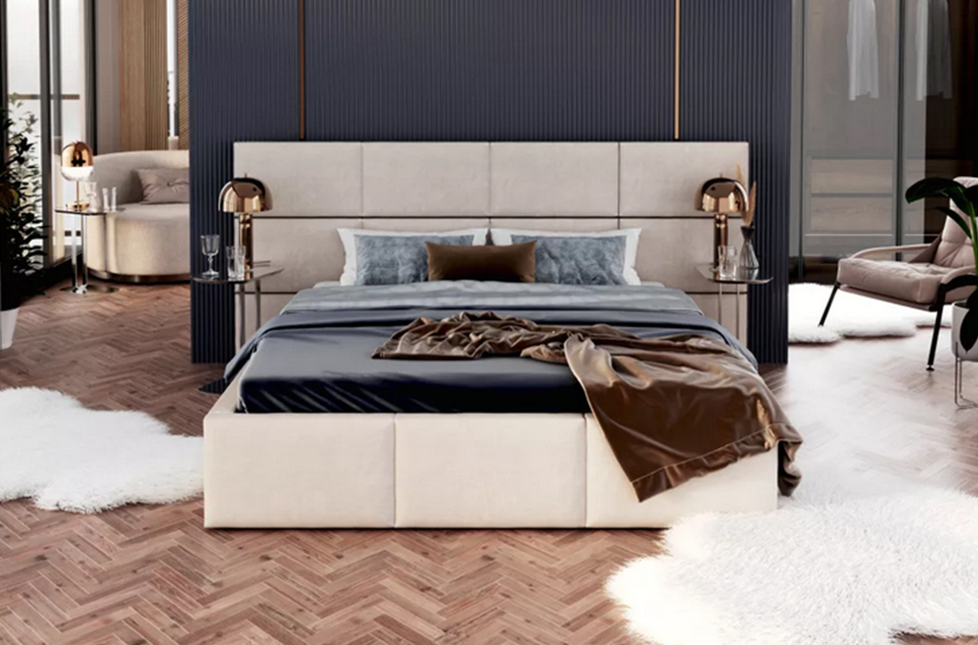 Luxusní postel CHICAGO TRINITY 90x200 s kovovým zdvižným roštem BÍLÁ