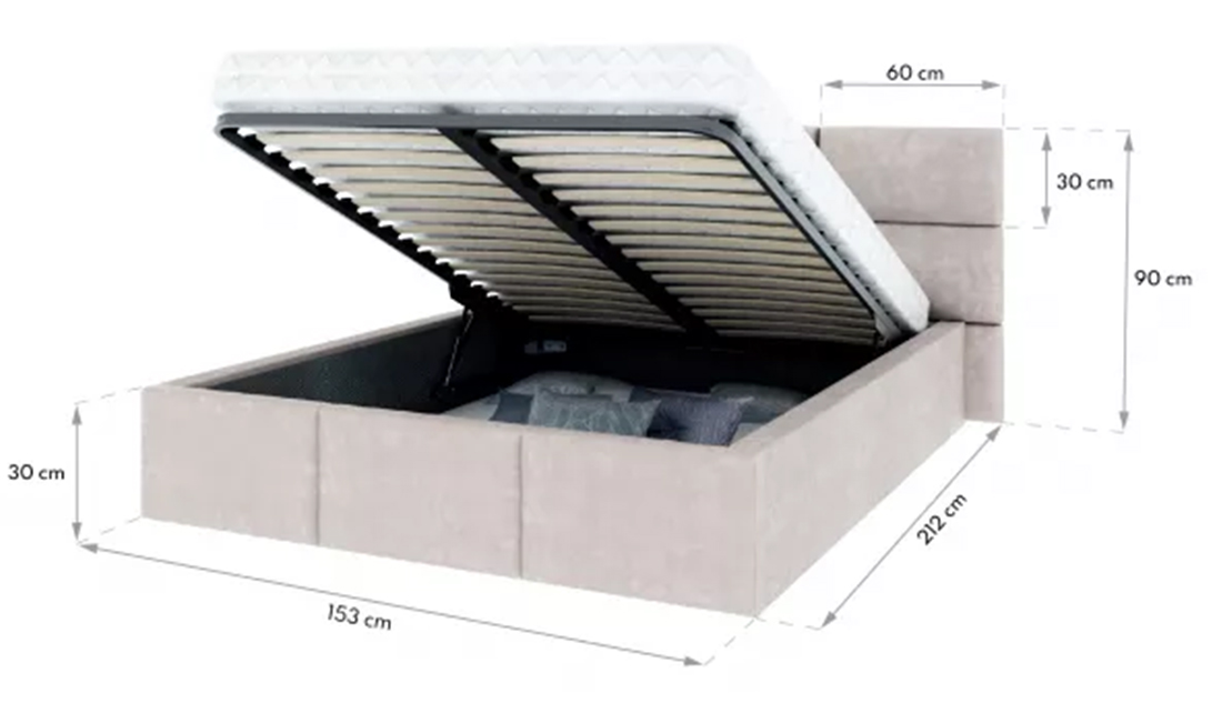 Luxusní postel CHICAGO TRINITY 90x200 s kovovým zdvižným roštem BÍLÁ