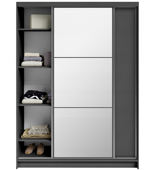 Šatní skříň DENVE 160x218x60,3 cm šedá se zrcadlem