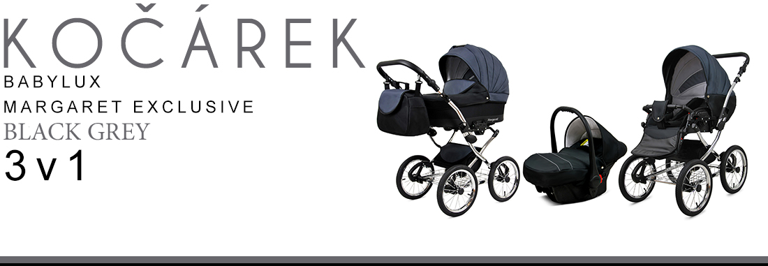 Kočárek 3v1 BabyLux Margaret Exclusive Grey Flex
