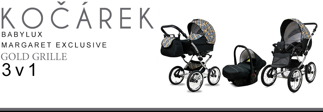 Kočárek 3v1 BabyLux Margaret Exclusive Grey Flex