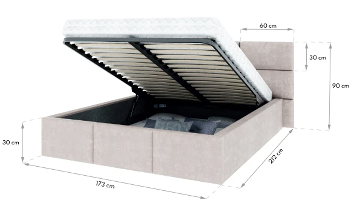 Luxusní postel CHICAGO TRINITY 90x200 s kovovým zdvižným roštem BÍLÁ