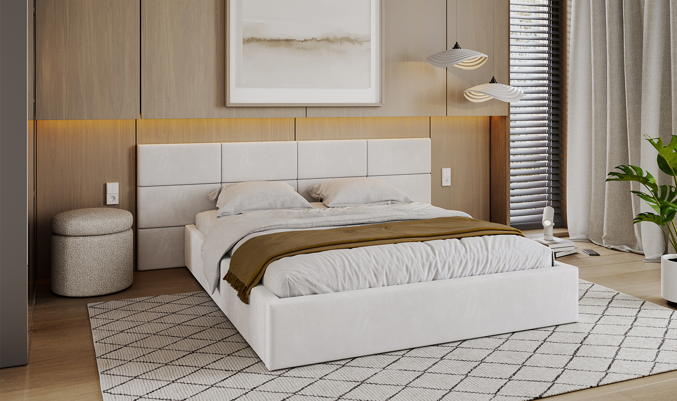 Luxusní postel CHICAGO TRINITY 90x200 s kovovým zdvižným roštem BÍLÁ