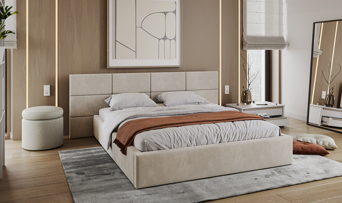 Luxusní postel CHICAGO TRINITY 90x200 s kovovým zdvižným roštem BÍLÁ