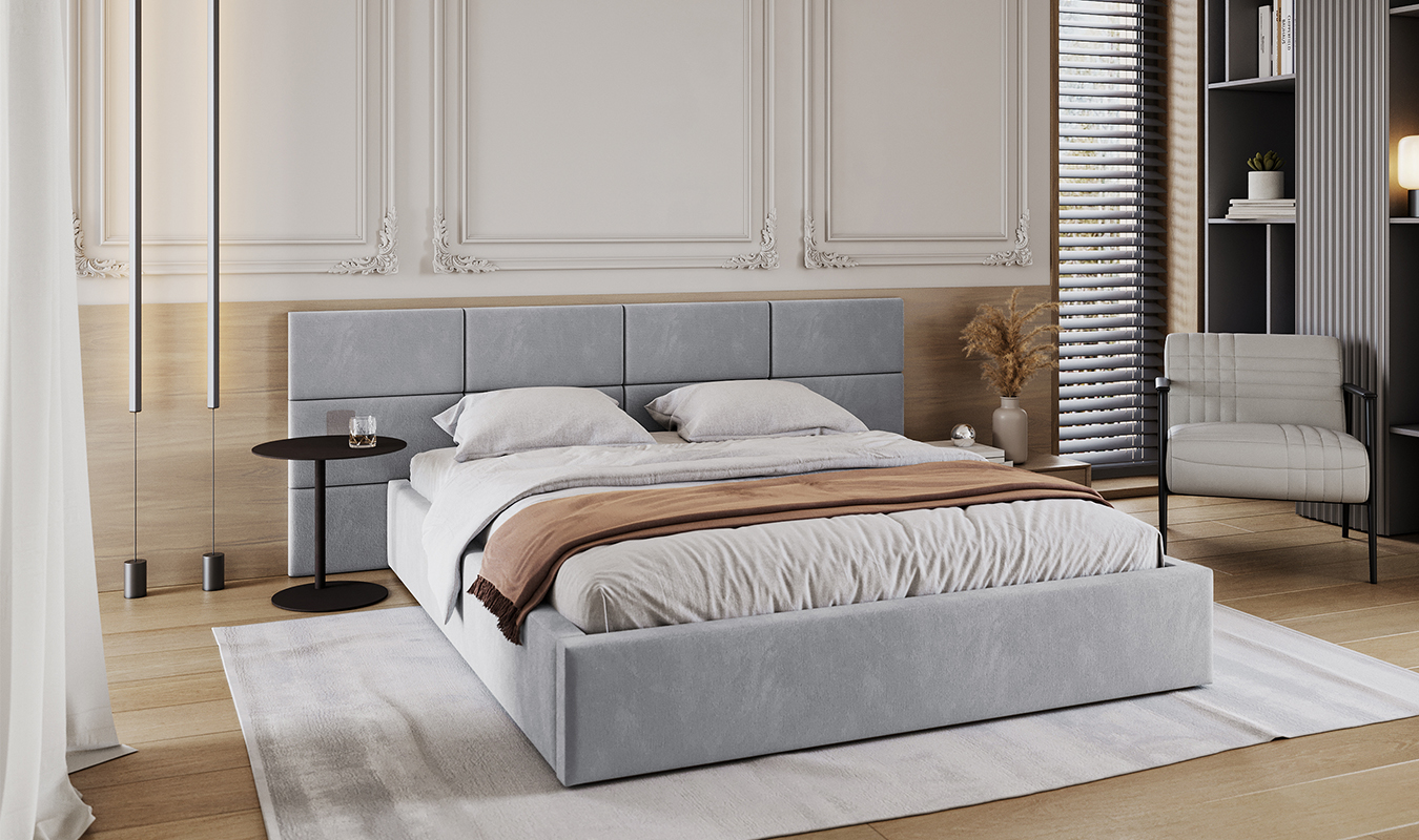Luxusní postel CHICAGO TRINITY 90x200 s kovovým zdvižným roštem BÍLÁ