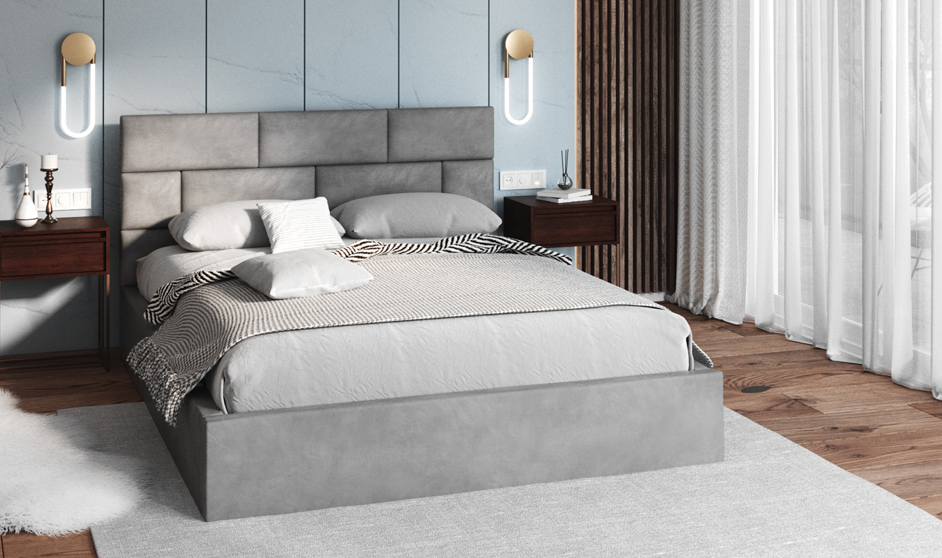 Luxusní postel PASADENA 90x200 s kovovým roštem ŠEDÁ
