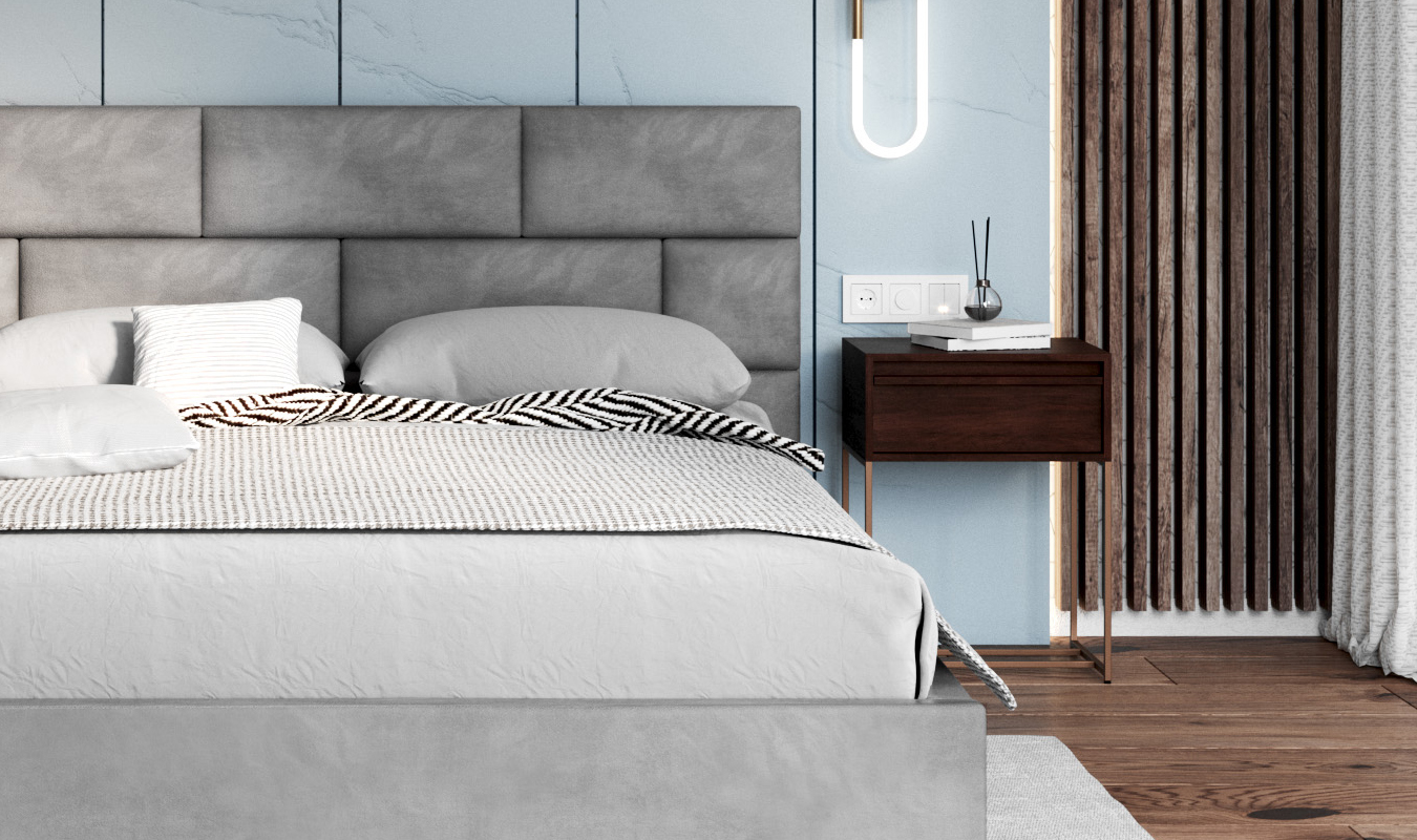 Luxusní postel PASADENA 90x200 s kovovým roštem ŠEDÁ